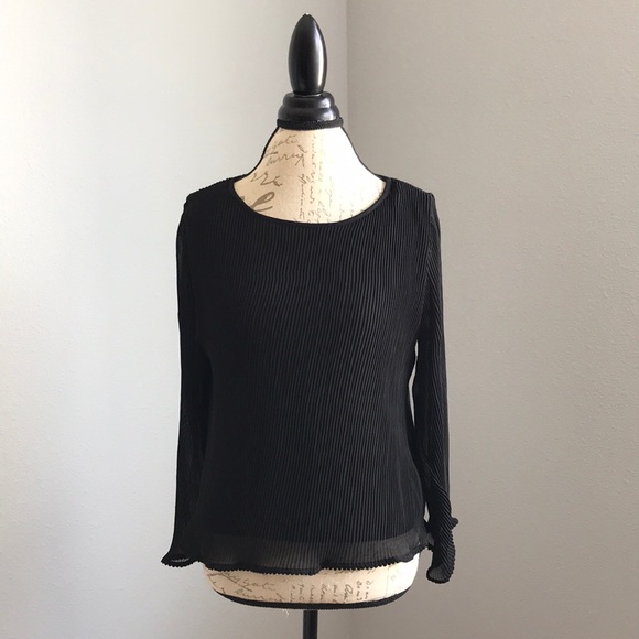 Zara Tops - Zara Ribbed Long Sleeve Black Chiffon Blouse